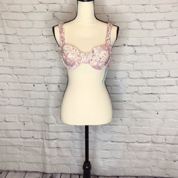 Freshwater Paisley Draped Straps Underwire Swimsuit Bikini Top Large NWT - Picture 2 of 15